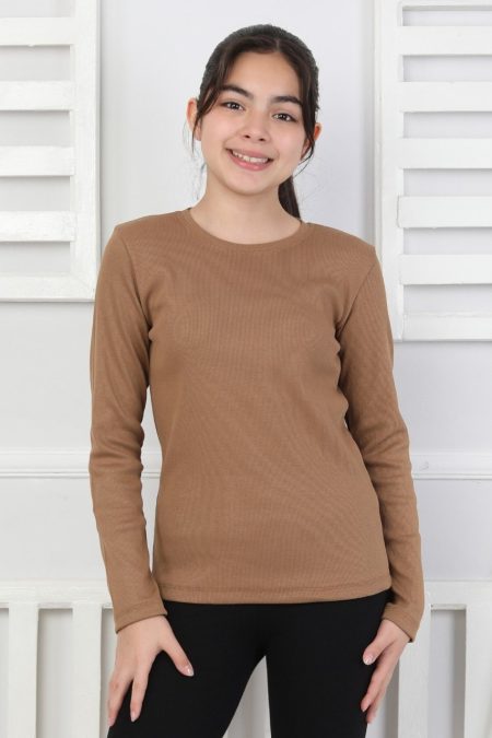 Uzun Kollu Kız Çocuk Kahverengi Body