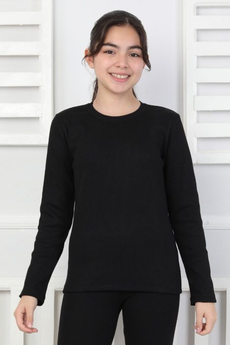 Uzun Kollu Kız Çocuk Siyah Body