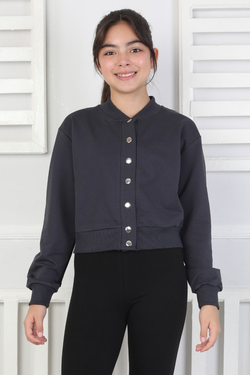 İki İplik Düz Düğmeli Kız Çocuk Antrasit Ceket 1 İki İplik Düz Düğmeli Kız Çocuk Antrasit Ceket