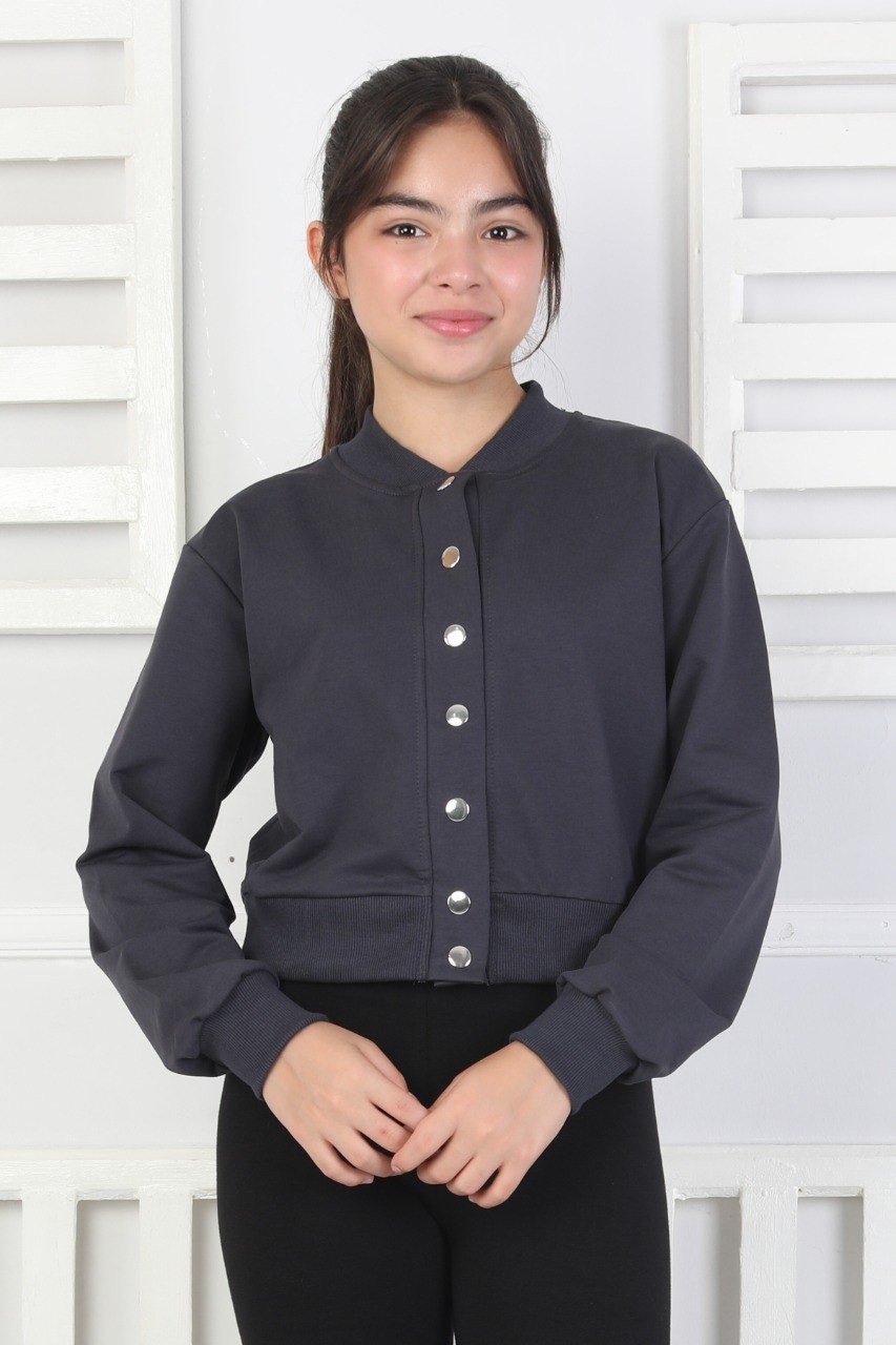 İki İplik Düz Düğmeli Kız Çocuk Antrasit Ceket 2 İki İplik Düz Düğmeli Kız Çocuk Antrasit Ceket - Görsel 2