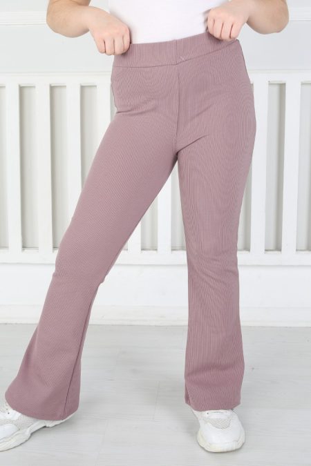 İspanyol Paça Birinci Kalite Fitilli Kumaş Mürdüm Kız Çocuk Günlük Tayt