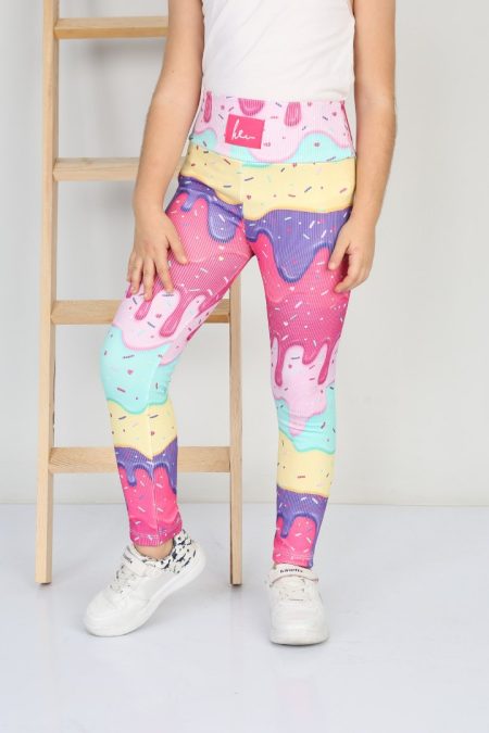 Şardonlu Fitilli Kumaş Baskılı Sarı Kız Çocuk Günlük Tayt