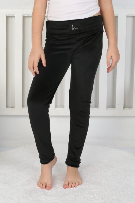 Likralı Kadife Kumaş Arma Detaylı Kız Çocuk Günlük Tayt