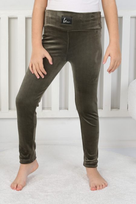 Likralı Kadife Kumaş Arma Detaylı Kız Çocuk Günlük Tayt