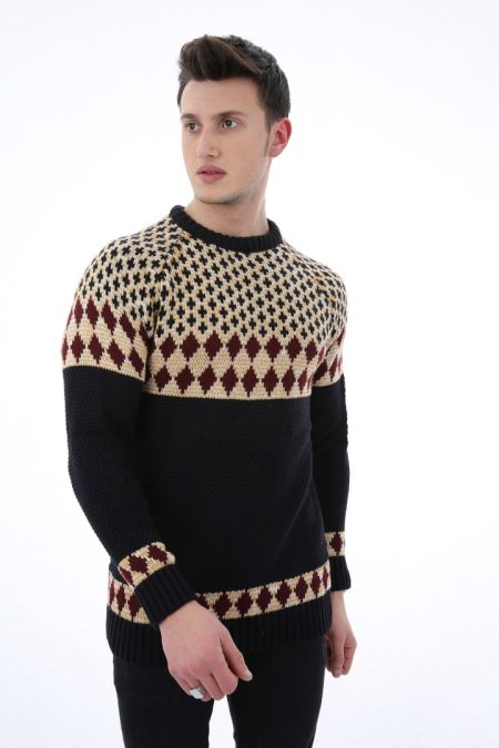 Desenli Kalın Kışlık Erkek Günlük Triko Kazak