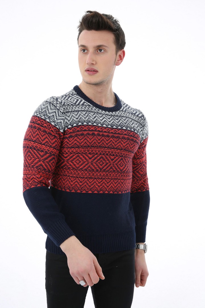 Kilim Desenli Bordo Kalın Kışlık Günlük Triko Kazak 1 Kilim Desenli Bordo Kalın Kışlık Günlük Triko Kazak