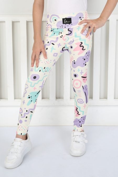 Şardonsuz Fitilli Kumaş Baskılı Kız Çocuk Günlük Tayt