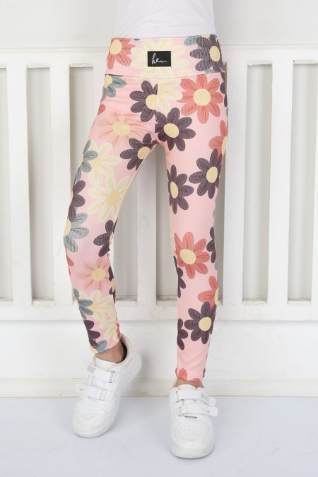 Şardonsuz Fitilli Kumaş Baskılı Kız Çocuk Günlük Tayt