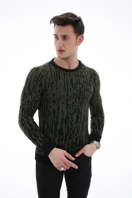 Çizgi Desenli Kalın Kışlık Erkek Günlük Triko Kazak