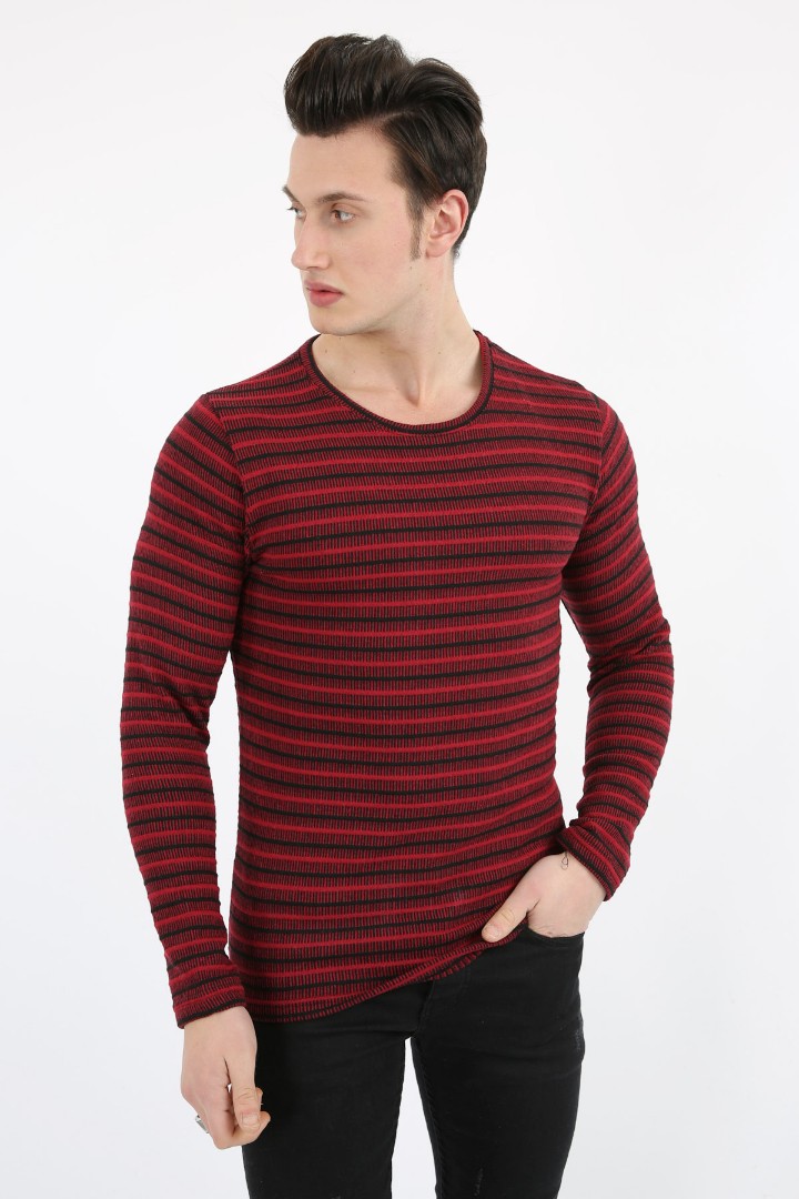 Çizgili Sıfır Yaka Erkek Günlük Sweatshirt 1 Çizgili Sıfır Yaka Erkek Günlük Sweatshirt