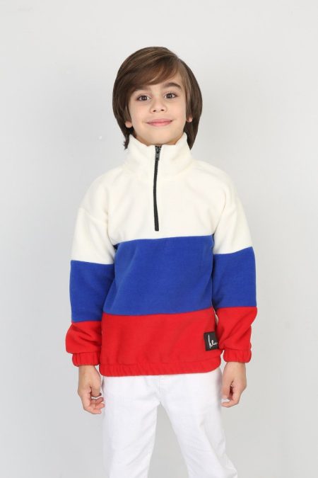 Full Polar Kumaş Yarım Fermuarlı Garnili Erkek Çocuk Günlük Sweatshirt