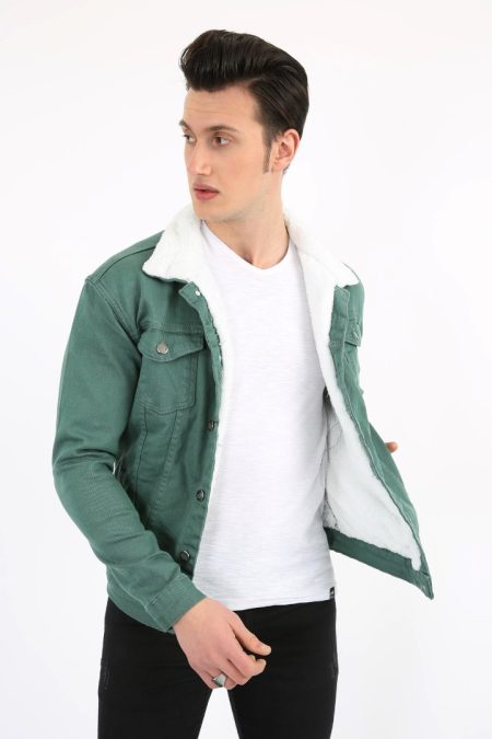 İçi Kürklü Çıtçıt Düğmeli Kalın Spor Erkek Günlük Kot Mont