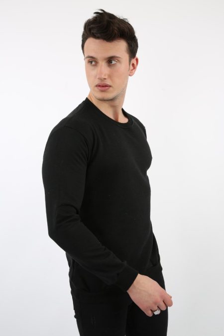 İki İplik Düz Sıfır Yaka Erkek Günlük Sweatshirt