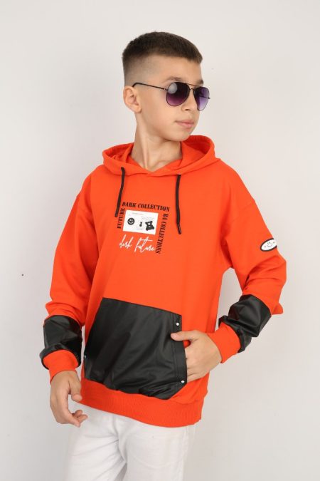 İki İplik Kapşonlu Baskılı Erkek Çocuk Günlük Sweatshirt
