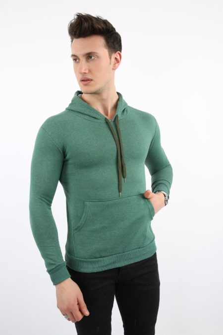 İki İplik Kapşonlu Kanguru Cepli Erkek Günlük Sweatshirt