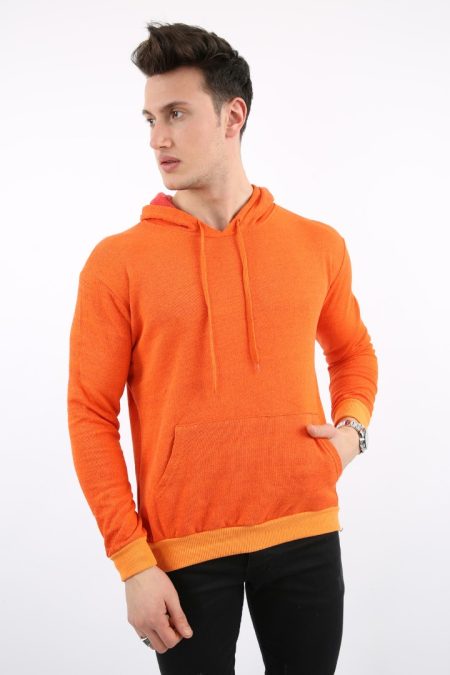 İki İplik Kapşonlu Kanguru Cepli Erkek Günlük Sweatshirt