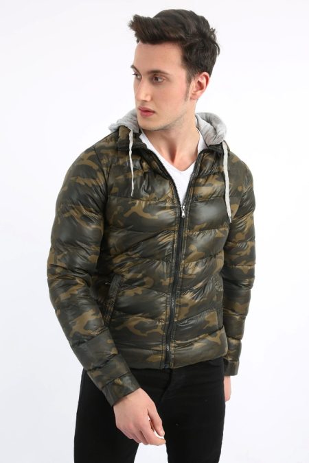 Kamuflaj Desenli Spor Erkek Günlük Şişme Mont