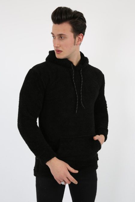Kapşonlu Kanguru Cepli Erkek Günlük Pelüş Sweatshirt