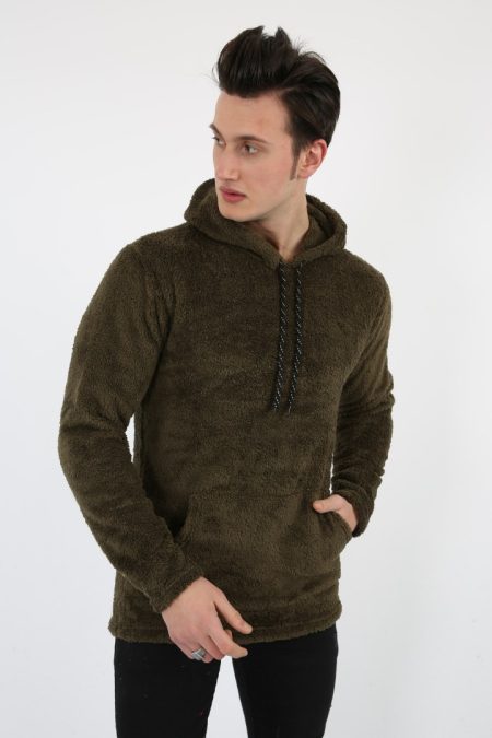 Kapşonlu Kanguru Cepli Erkek Günlük Pelüş Sweatshirt
