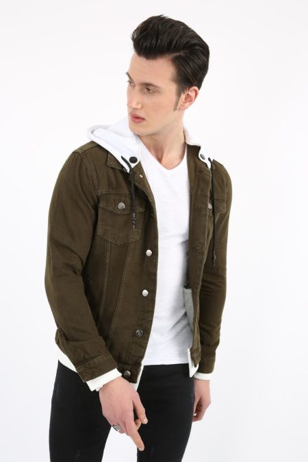 Kapüşonlu Alttan Çıkmalı Düğmeli Erkek Spor Günlük Kot Ceket