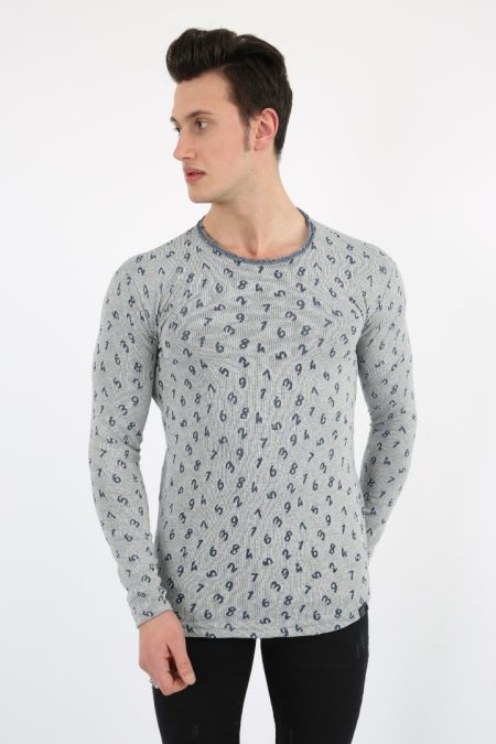 Rakam Baskılı Sıfır Yaka Erkek Günlük Sweatshirt