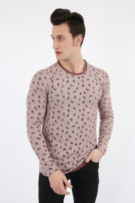 Rakam Baskılı Sıfır Yaka Erkek Günlük Sweatshirt