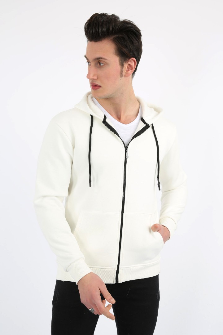 Üç İplik Düz Kapşonlu Fermuarlı Kanguru Cepli Erkek Günlük Sweatshirt 1 Üç İplik Düz Kapşonlu Fermuarlı Kanguru Cepli Erkek Günlük Sweatshirt