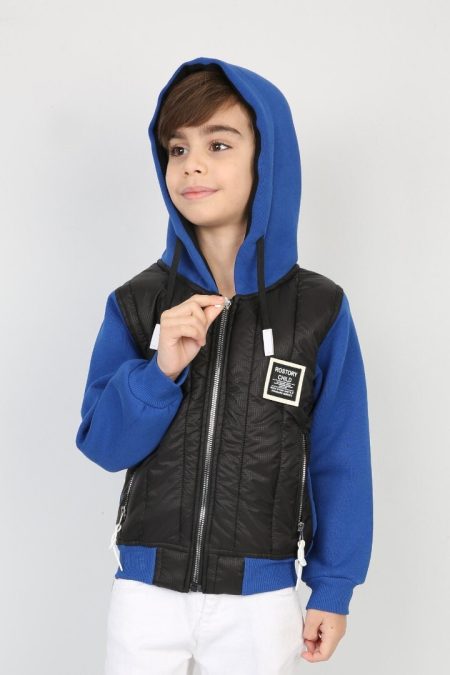 Üç İplik Kapşonlu Fermuarlı İçi Termal Erkek Çocuk Günlük Sweatshirt