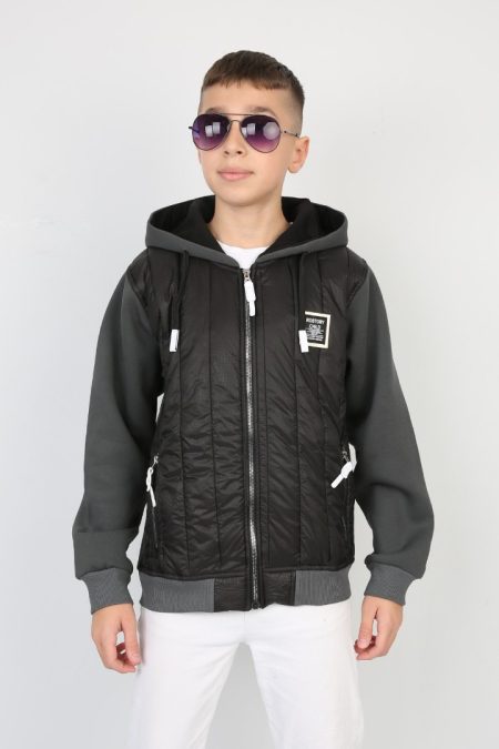 Üç İplik Kapşonlu Fermuarlı İçi Termal Erkek Çocuk Günlük Sweatshirt