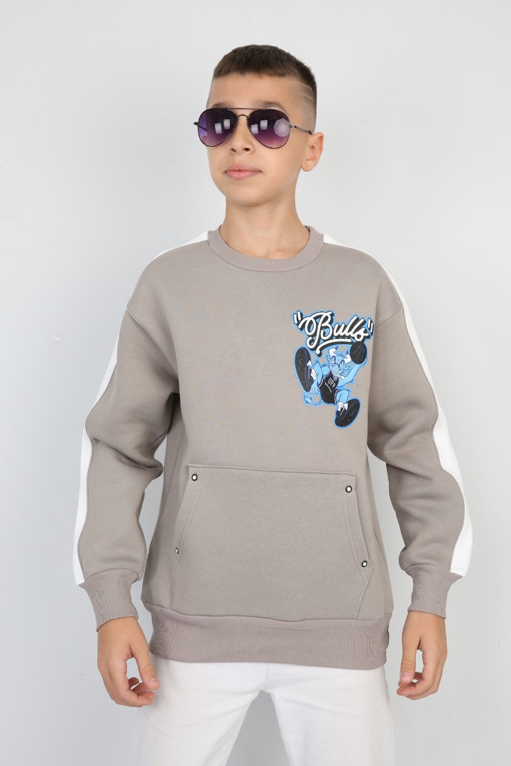 Üç İplik Şardonlu Arka Baskılı Erkek Çocuk Günlük Sweatshirt 1 Üç İplik Şardonlu Arka Baskılı Erkek Çocuk Günlük Sweatshirt