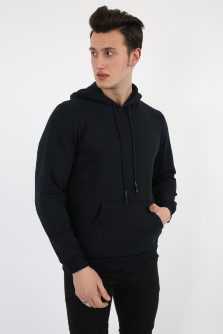 Üç İplik Şardonlu Kapşonlu Düz Erkek Günlük Sweatshirt