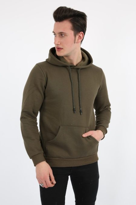 Üç İplik Şardonlu Kapşonlu Düz Erkek Günlük Sweatshirt