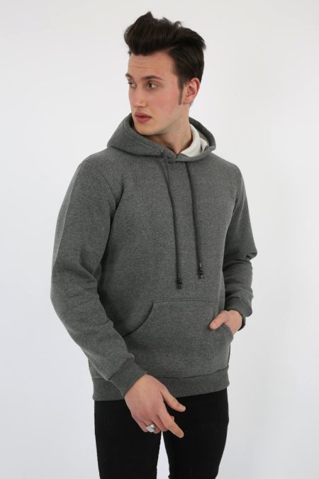 Üç İplik Şardonlu Kapşonlu Düz Erkek Günlük Sweatshirt