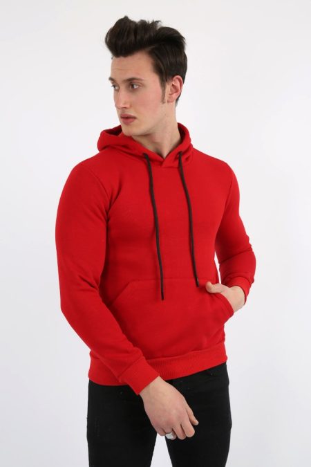 Üç İplik Şardonlu Kapşonlu Düz Erkek Günlük Sweatshirt