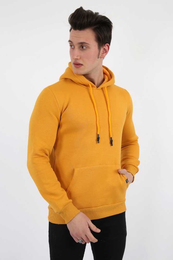 Üç İplik Şardonlu Kapşonlu Düz Erkek Günlük Sweatshirt 1 Üç İplik Şardonlu Kapşonlu Düz Erkek Günlük Sweatshirt