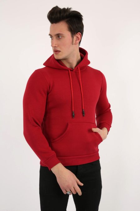 Üç İplik Şardonlu Kapşonlu Düz Erkek Günlük Sweatshirt