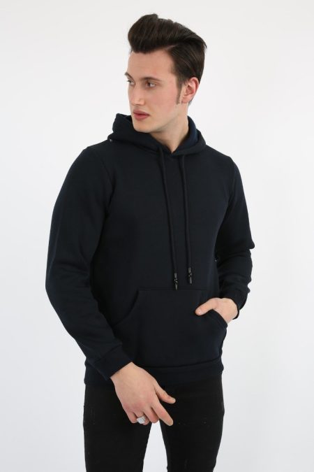 Üç İplik Şardonlu Kapşonlu Düz Erkek Günlük Sweatshirt