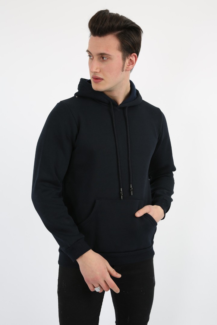 Üç İplik Şardonlu Kapşonlu Düz Erkek Günlük Sweatshirt 1 Üç İplik Şardonlu Kapşonlu Düz Erkek Günlük Sweatshirt