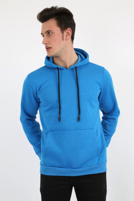 Üç İplik Şardonlu Kapşonlu Düz Erkek Günlük Sweatshirt