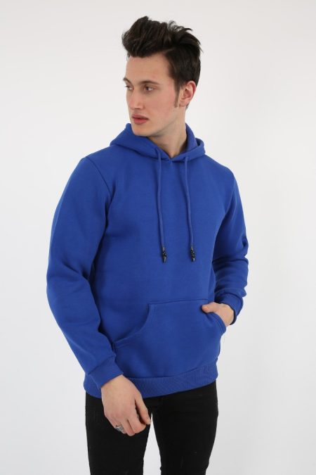 Üç İplik Şardonlu Kapşonlu Düz Erkek Günlük Sweatshirt