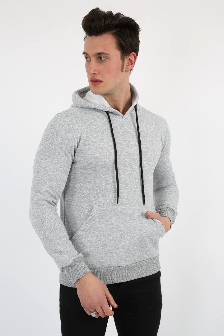 Üç İplik Şardonlu Kapşonlu Düz Erkek Günlük Sweatshirt 1 Üç İplik Şardonlu Kapşonlu Düz Erkek Günlük Sweatshirt