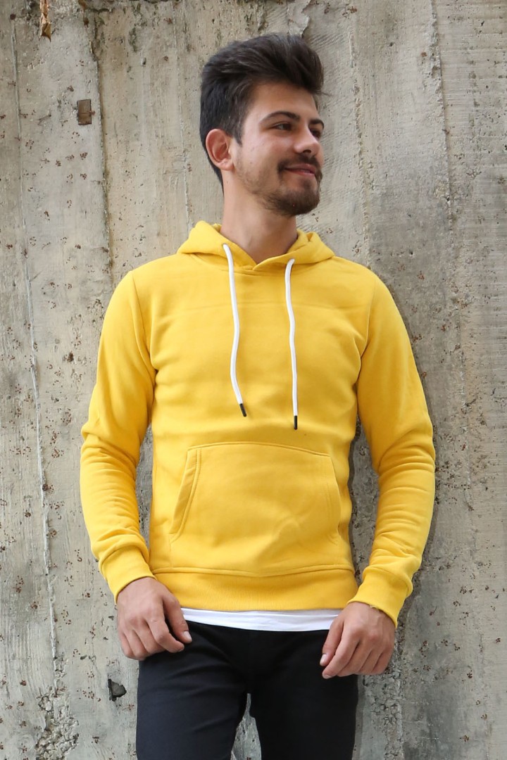 Üç İplik Şardonlu Kapşonlu Kanguru Cepli Alttan Çıkmalı Erkek Günlük Sweatshirt 1 Üç İplik Şardonlu Kapşonlu Kanguru Cepli Alttan Çıkmalı Erkek Günlük Sweatshirt