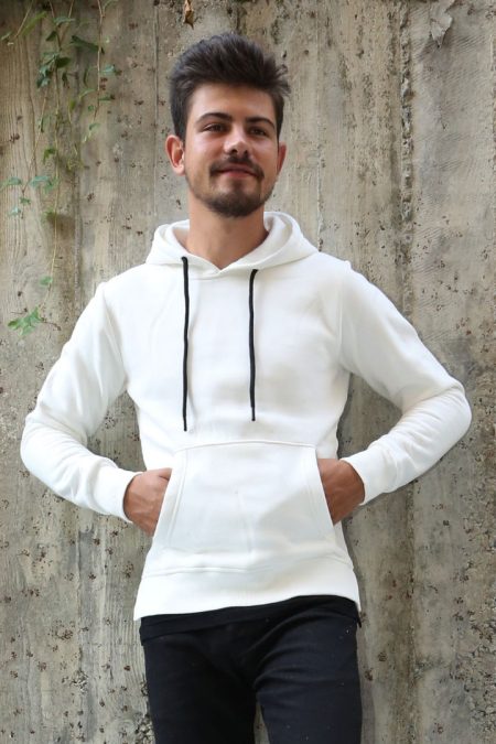Üç İplik Şardonlu Kapşonlu Kanguru Cepli Alttan Çıkmalı Erkek Günlük Sweatshirt