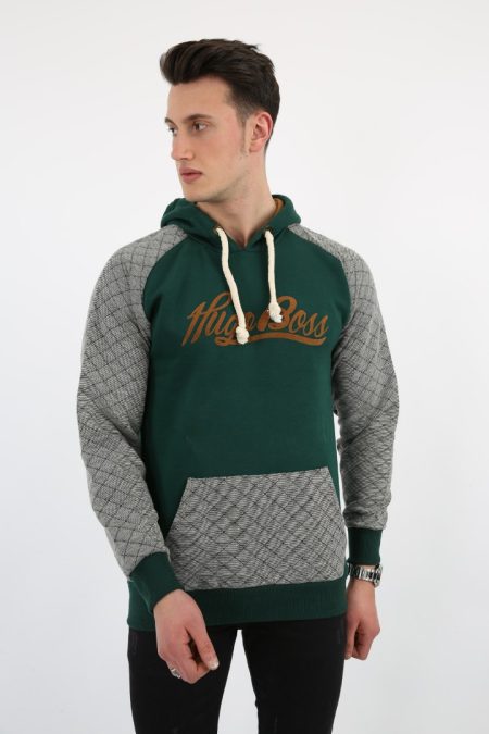 Üç İplik Şardonlu Kapşonlu Kanguru Cepli Baskılı Erkek Günlük Sweatshirt