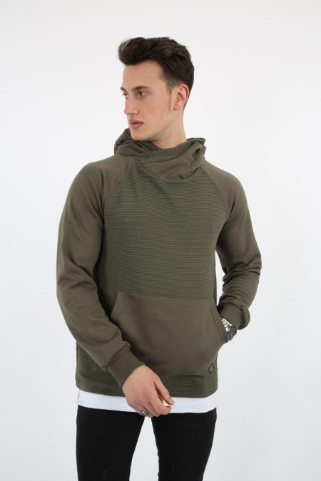 Üç İplik Şardonlu Kumaş Kapşonlu Kanguru Cepli Alttan Çıkmalı Erkek Günlük Sweatshirt