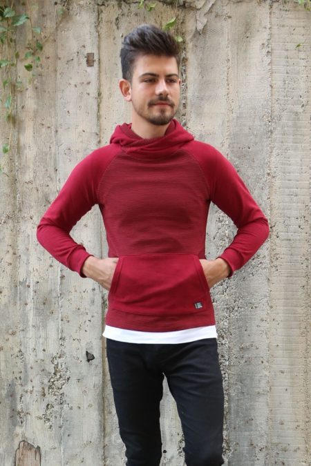 Üç İplik Şardonlu Kumaş Kapşonlu Kanguru Cepli Alttan Çıkmalı Erkek Günlük Sweatshirt