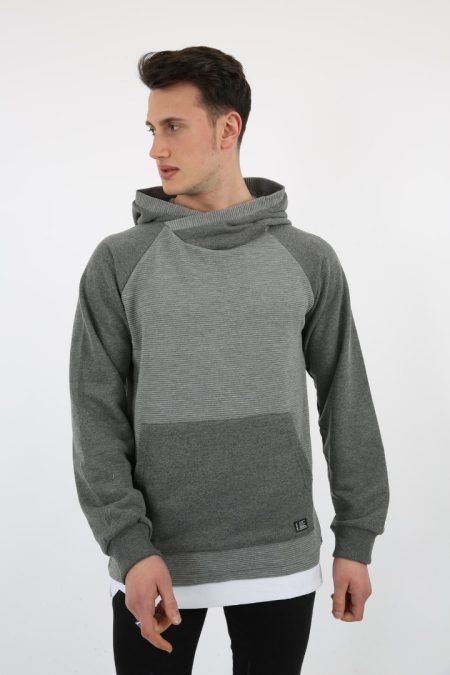 Üç İplik Şardonlu Kumaş Kapşonlu Kanguru Cepli Alttan Çıkmalı Erkek Günlük Sweatshirt