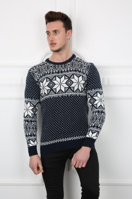 Erkek Kar Desenli Kışlık Günlük Triko Kazak