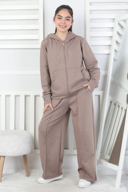 İki İplik Kapüşonlu Fermuarlı Kız Çocuk Takım