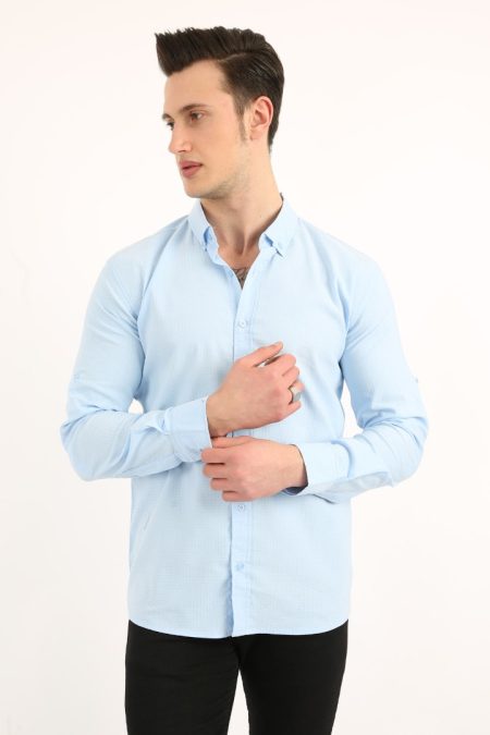 Erkek Günlük Armür Desenli Likralı Gömlek